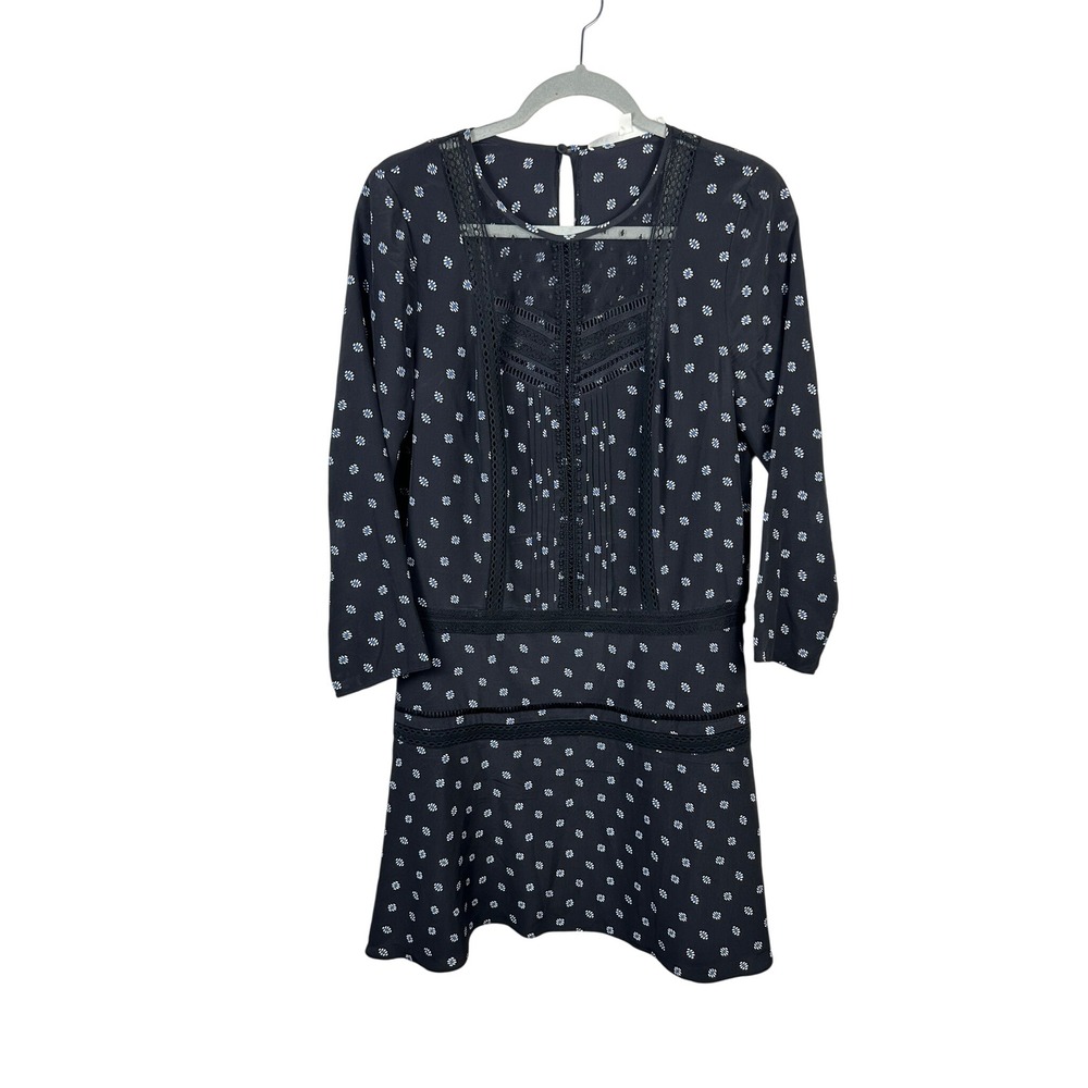 Veronica Beard Silk Mini Dress Womens 8 Black Floral Lace Trim Drop Waist